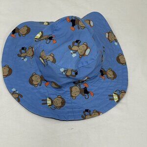 Carter’s Just One Year Blue Infant 0-3 Months Sun Hat Neck Strap EUC Monkeys